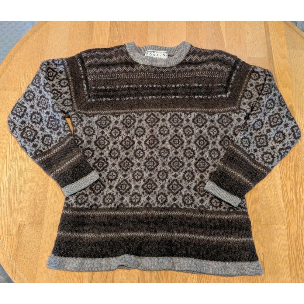 Fair Isle %100 Wool Sweater Brown Crew Neck Size M Mac & Jack Cute & Warm!!